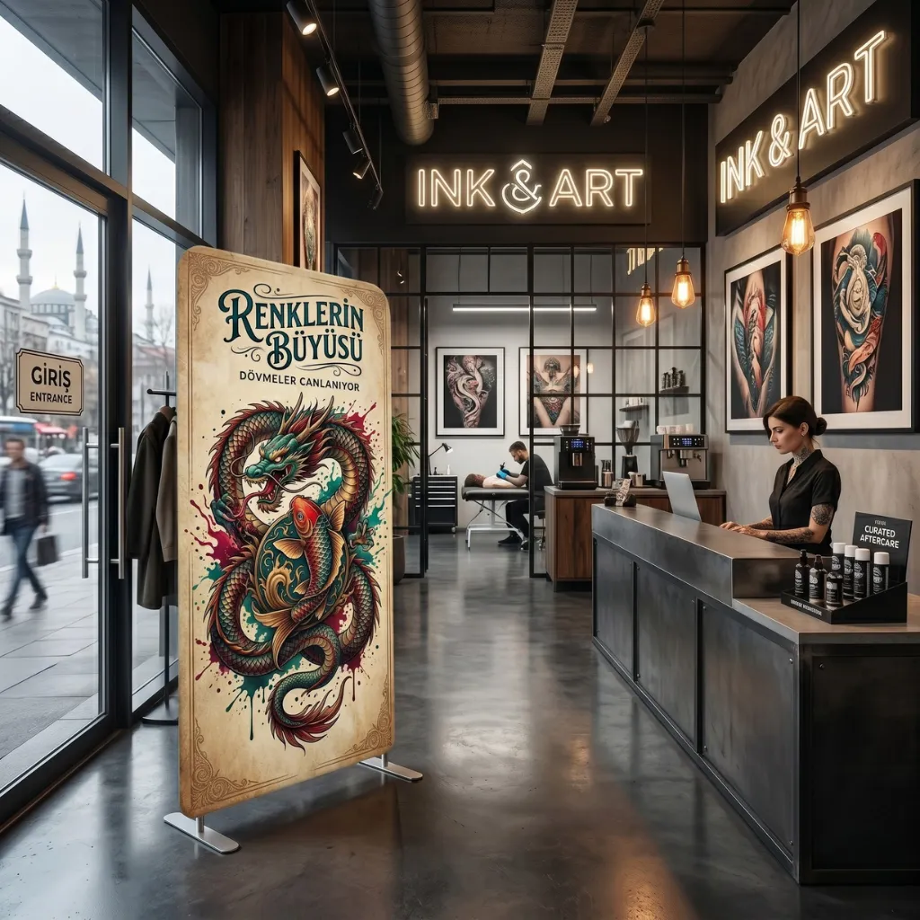 Dövme Stüdyosu Backdrop - Tattoo Studio Kumaş Marka Duvarı | Dekopa