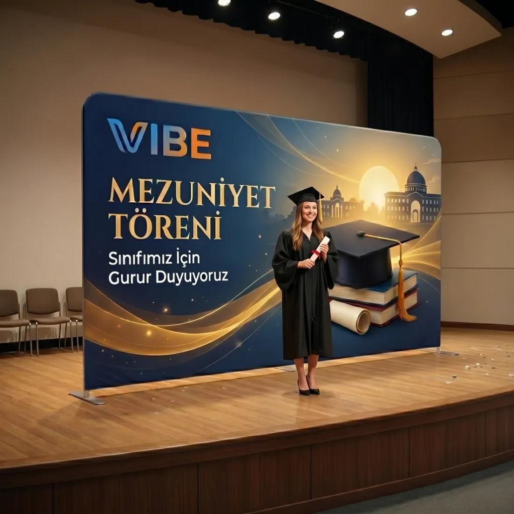 Üniversite Mezuniyet Töreni Backdrop Stand - Kumaş Sahne Pano | Dekopa