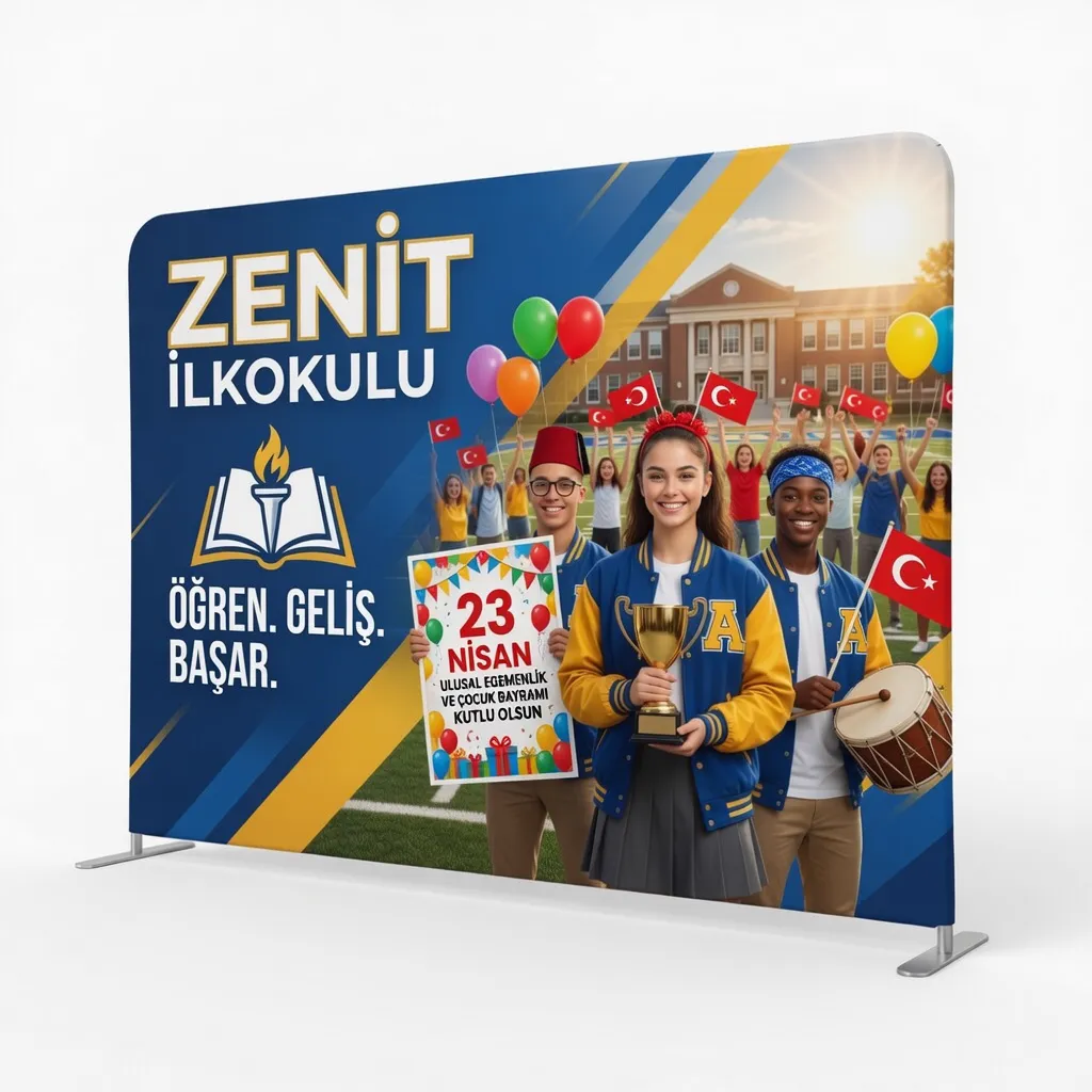 İlkokul 23 Nisan Etkinlik Backdrop - Kumaş Sahne Arkası | Dekopa