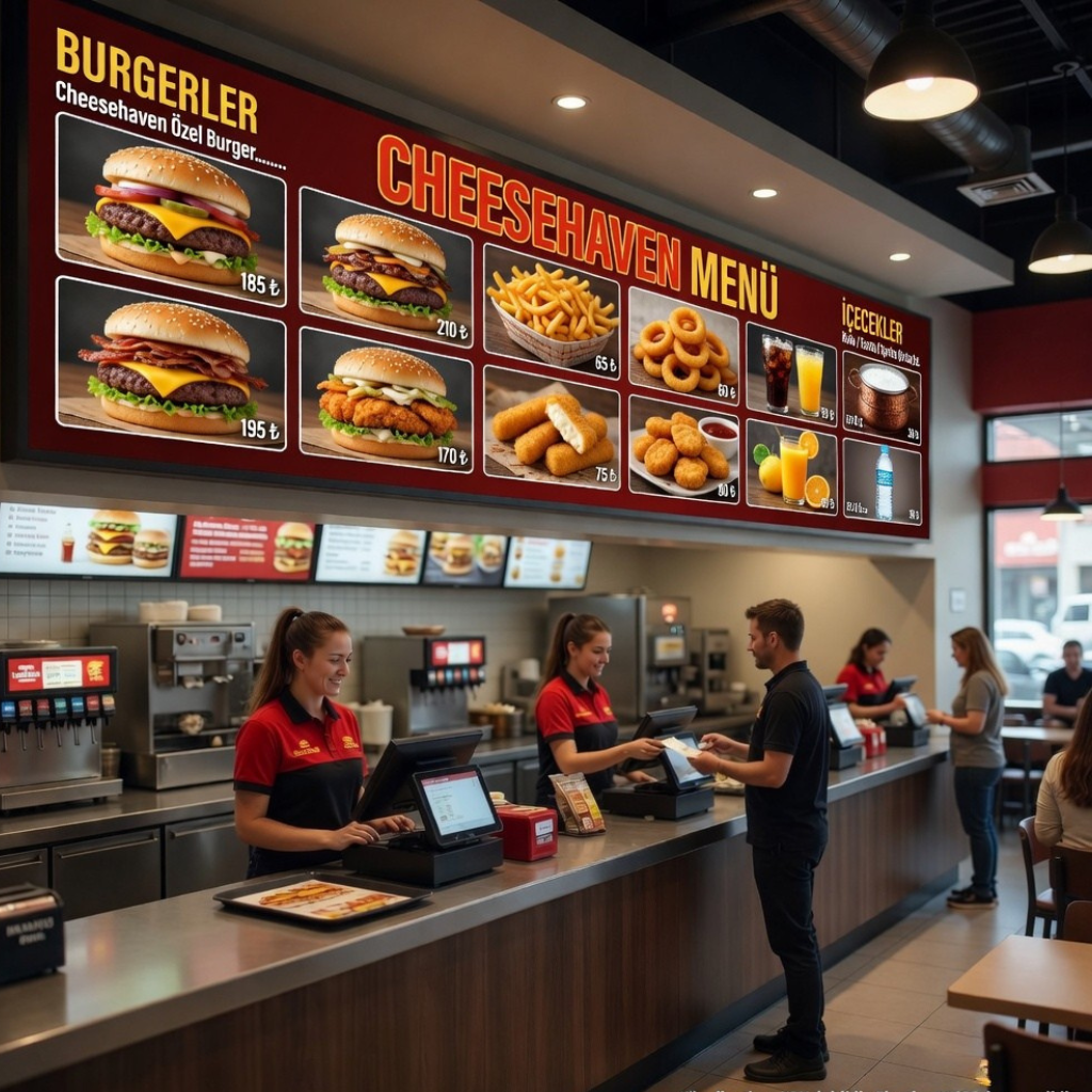 Fast Food Restoran Menü Panosu Fast Food Restoran Menü Panosu - Burger Tanıtımı | Dekopa